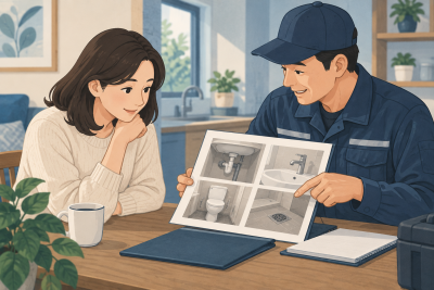 누수탐지 결과를 받을 때 확인한 범위와 미확인 부분 읽기 관련 설명용 삽화