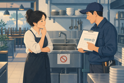 식당 배관청소 일정, 영업 종료와 다음 준비 시간을 함께 맞추기 관련 설명용 삽화