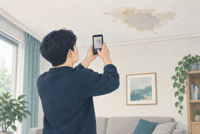 천장에 물자국이 생겼을 때 점검 기록을 남기는 순서 주제를 설명하는 삽화